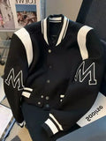 American Fashion High-end Baseball Uniform Embroidered Letters Black White Color-blocking Niche Fat Girl Cardigan Top Coat Chic