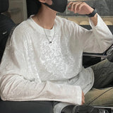 Mens T-Shirt Mercerized Velvet Bright T-Shirt Autumn Fashion Streetwear Personality Niche Long-Sleeved Tops Men'S Clothing