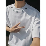 Tshirt Men Slim Fit Solid Color Round Neck t Shirt Button trim Summer Casual Tee Shirt Lightweight Breathable Cotton Fashion Top