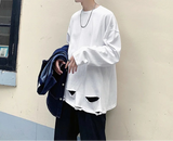 T-shirts Men Ins Hole Youthful Simple Pure Streetwear Fashion O-neck Daily Long Sleeve Spring Korean Style Handsome Charming New