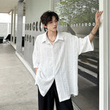 Summer Short Sleeved Shirt Men Fashion Society Mens Black Dress Shirt Korean Loose Casual White Shirt Mens Hollowed Out Shirts