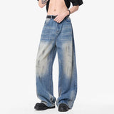 New Summer Men's Denim Pants Washing Dirty-dying Contrast Color Straight Bottom Wide Leg Male Jeans Korean Style