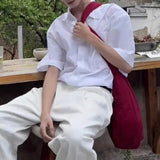 College Style Youth Wear Short-Sleeved Shirt Men Summer New Fashion High-End Handsome Casual Solid Color Y2k White Shirt