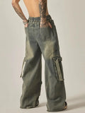 New High Street Summer Retro Washed Straight Tube Workwear Jeans Pockets for Men and Women Casual Loose American Pants y2k