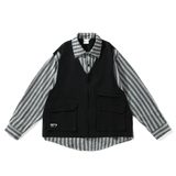 Cityboy Japanese Retro Splicing Fake Two-piece Fashion Work Shirts Men Women Casual Loose Long-sleeved Shirt Jacket Aesthetic