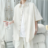 Summer Short Sleeved Shirt Men Fashion Brown Pleated Shirt Men Korean Loose Casual Shirt Mens Hawaiian Shirts Large Size 4XL