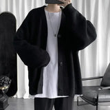 Knit Sweater Male Black Coat Cardigan Men's Clothing Japanese Harajuku Fashion V Neck Plain Solid Color Jacket Knitwears X Ugly