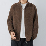 Autumn Men's Korean Zipper Cardigan Jacket Casual Stand Collar Solid Color Long Sleeve Sweater Premium Quality Knitted Outerwear