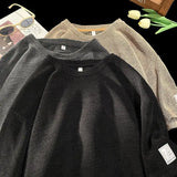 Cityboy Kpop Shirt Waffle O-Neck Short-sleeved T-shirt Men Women Summer Trendy Loose Casual Heavy Half-sleeved Top Aesthetic