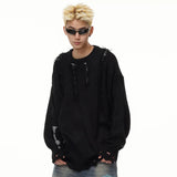 Autumn and Winter Trendy Personalized Hip Hop Round Neck Sweater American Couple Loose Retro Casual Knitted Harajuku Top y2k