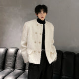 Men's Double-breasted Woolen jacket Cardigan Autumn Winter Trend Collarless Jacket Fashion Korean Style Chic Elgance Coat