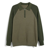 New American Chic Men Polo Sweater Luxury Trendy Business Zip-up Knit Solid Color Pullover Leisure Slim-fit Long Sleeve Knitwear