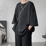 Harajuku Men's Glitter Tee Shirts Summer Short Sleeve Oversized Chic All-match T-Shirts Men Women Korean Daily Loose Tops