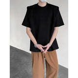 Summer T Shirt Men Fashion Black White Casual Short Sleeved T-shirt Men Streetwear Korean Loose Shoulder Pad T Shirt Mens Top