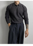 New Korean Fashion Men Polo Sweater Light Luxury Knitted Solid Color Long Sleeve Pullover Premium Quality Skin-friendly Knitwear