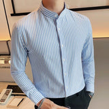 New Naples Business Men Shirts Luxury Textured Stand Collar Striped Long Sleeve Cardigan Leisure Premium Commuter Blouse M-3XL