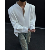 Spring Long Sleeved T-shirt Men Black White Casual Zipper T Shirt Men Streetwear Korean Loose Shoulder Pad T Shirt Mens Top