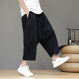Chinese Style Men Solid Color Harem Pants Fashion Oversized Wide Leg Pants Women Casual Loose Crotch Hip-Hop Trousers