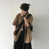 Shirts Men Brown Solid Japanese Fashion Cargo All-match High Street Retro Teens Male Clothes Harajuku Students Gentle Handsome