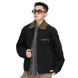 new Men's Canvas Jackets Novel design Color contrast Lapel Collar Single-breasted Jacket for Male Spring Clothing Tops coat