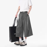 Summer Suit Pants Men Fashion Society Mens Black Dress Pants Korean Loose Wide Leg Pants Mens Office Formal Cropped Trousers