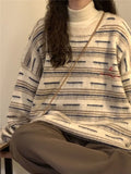American autumn and winter street fashion individual round neck sweater for couples loose retro casual knitted Harajuku top y2k