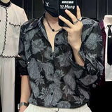 Mens Shirt Maple Leaf Printed Sophisticated Casual Shirt Summer Fashion Modern Youth Dark Style Loose Thin Long Sleeve Top