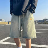 Men Basic Loose Outdoor Sports Casual Shorts Male Daily Knee Lenght Denim Short Pants Straight Wide Leg Wash Summer Short Jeans