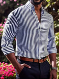 Streetwear Vintage Striped Shirt For Mens Long Sleeve Button-up Turn-down Collar Shirts Men Clothes Spring Casual Cardigan Tops