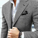 Italian Style Men's Blazer Houndstooth Casual Man Suit Jacket Notched Lapel One Piece Check Wedding Coat for Prom Party
