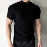 Men's Clothing Fashion Jacquarded Tops Luxury High Quality Knit O Neck Short-sleeved T-shirt Leisure Popular Retro Slim Knitwear