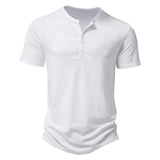 Henley Collar Summer Men Casual Solid Color Short Sleeve T Shirt for Men Polo men High QualityMens T Shirts