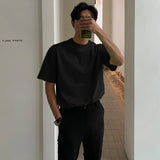 Summer Short-sleeved T-shirt Men Fashion Casual Black White Cotton  T shirt Men Korean Loose Round Neck T Shirt Mens Top M-2XL