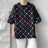 Summer Short Sleeved T-shirt Men Fashion Oversized Plaid T Shirt Men Streetwear Hip Hop Loose Hollow Out Tshirt Mens Large Size