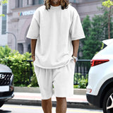 Spring Summer New Fashion Round Neck Long Sleeve Solid Youth Men's Clothing Korean Simplicity Trend All-match Chic Shorts Suits