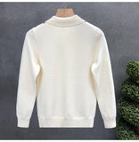 Men's Jersey Luxury Polo Neck Zipper Knit Sweater Casual Fashion Solid Color Long Sleeve Pullover Premium Quality Knitwear M-3XL