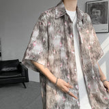 Men Ice Silk Smooth Shirt Spring Summer Thin Luxury Loose Korean Casual Shirt Beach Trendy Floral Draping Shirts Plus Size 5XL-M