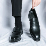 Ripe young men's simple genuine leather loafers elegant business fashion black formal luxury one foot casual office shoes