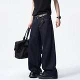 Men Dark Blue Loose Drag Floor Length Jeans Classic Straight Leg Denim Pants Wholesale Hot Sale Minimalist Casual Streetwear