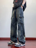 Summer Men's Jeans Flap Pockets Lightweight Denim Cargo Pants Big Size 8XL 7XL 6XL Wide Leg Baggy Jeans Straight Trousers