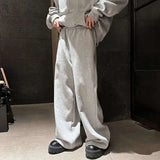 American Style Men's Sweatpants Elastic Waist Solid Color Bottom Straight Wide Leg Loose Sports Trousers New Simple