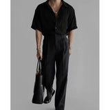 Summer Short Sleeved Shirt Men Oversized Black White Casual Shirt Men Streetwear Korean Loose Hollow Shirt Mens Hawaiian Shirts