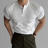 Spring Summer Casual Henley Shirts Mens Vintage Solid Color Buttoned O Neck Tees Men Stylish Slim Fit Short Sleeve T-shirt