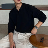 Korean Luxury Business Men Polo Sweater Loose V Neck Knit Solid Color Pullover Casual Premium Quality Long Sleeve Knitwear M-3XL