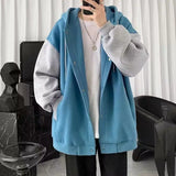 Hong Kong Wind Leisure Cardigan Coat Men 2024 Autumn New Korean Version of The Trend Splicing Loose Hoodie Lovers