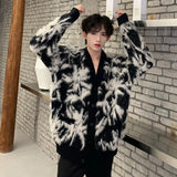 Korean Style Men's Cardigan V-neck Single Breasted Casual Sweaters Loose Patchwork Contrast Color Male Knits New Top