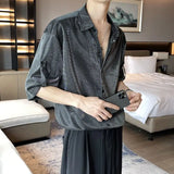 Thin Shiny Shirt Men Summer New Niche Design Five-quarter Sleeve Lapel Button High-Quality Loose Casual Drape Men Shirt