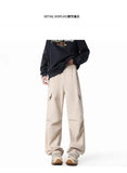 Black Casual Pants Men Fashion Retro Pocket Cargo Pants Men Japanese Streetwear Hip-hop Loose Straight Pants Mens Trousers