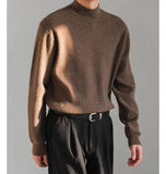 Korean Fashion Men Sweater Light Luxury Trendy Mock Neck Knitted Solid Color Pullover Premium Quality Long Sleeve Basic Knitwear