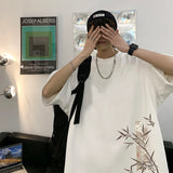 Men's Cotton Oversized Bamboo T-shirt Printed Loose Tops Tshirts Men Clothing Breathable Casual Short Sleeve Tees Streetwear